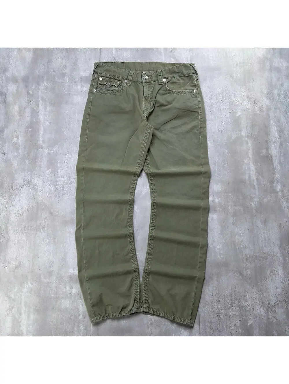 Y2K Olive Green True Religion Grunge Straight Skater Pants